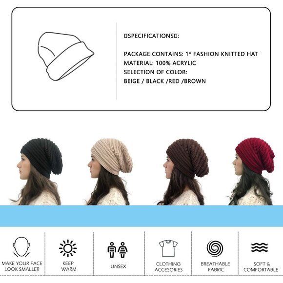 Women's Brown Winter Knitted Loose Style Soft Comfortable Warm Skiing Beanies - Picture 8 of 9